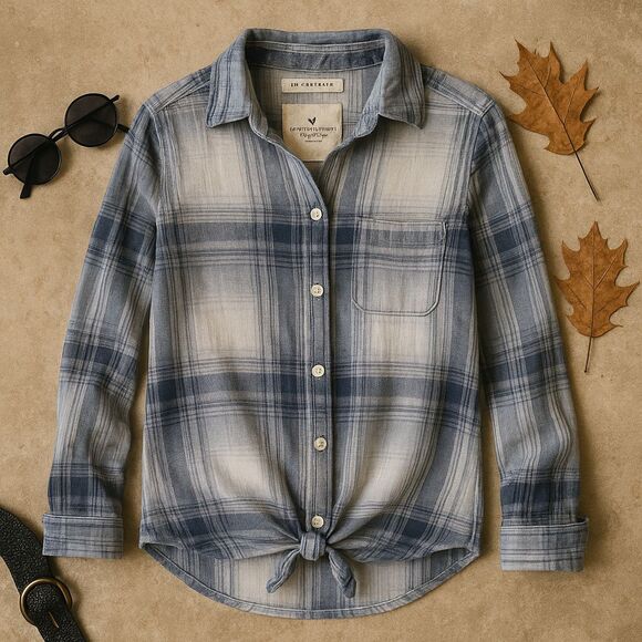 AMERICAN EAGLE Boyfriend Fit Button Down Plaid Shirt Women's Small Oversize - Picture 1 of 13